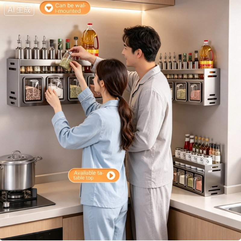 Spice Jar Labels - Stainless Steel Kitchen Seasoning Organizer Wall