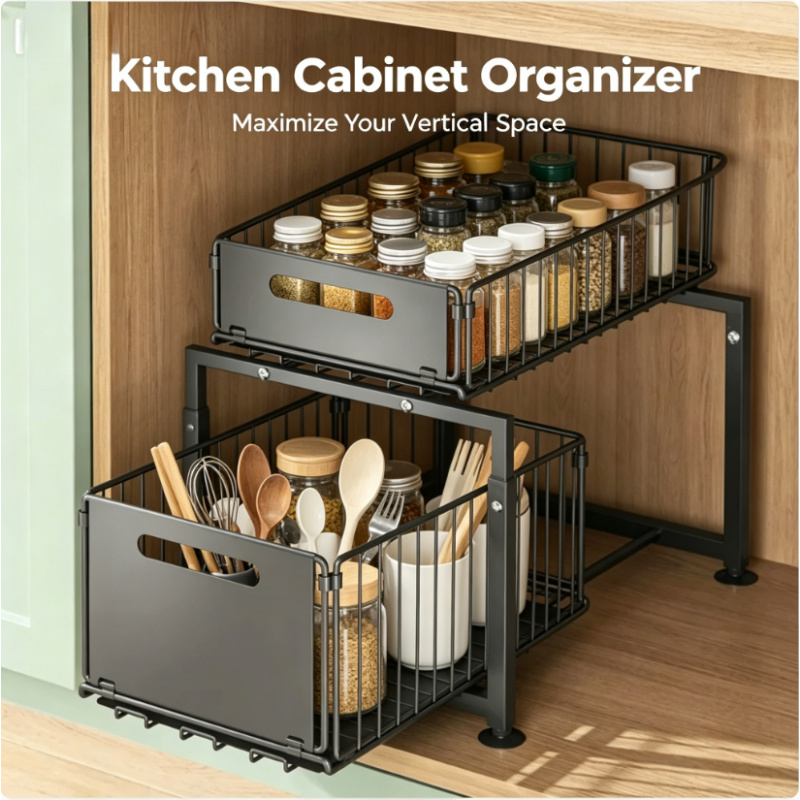 Spice Jar Labels - 2 Tier Under Sink Organizer Pull