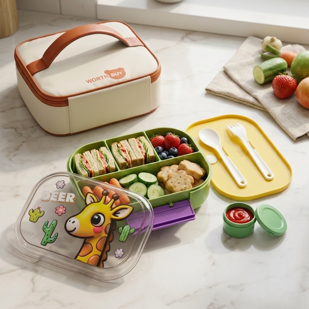 Meal Prep Lunch - Cute Kids Bento Box 4 Compartment