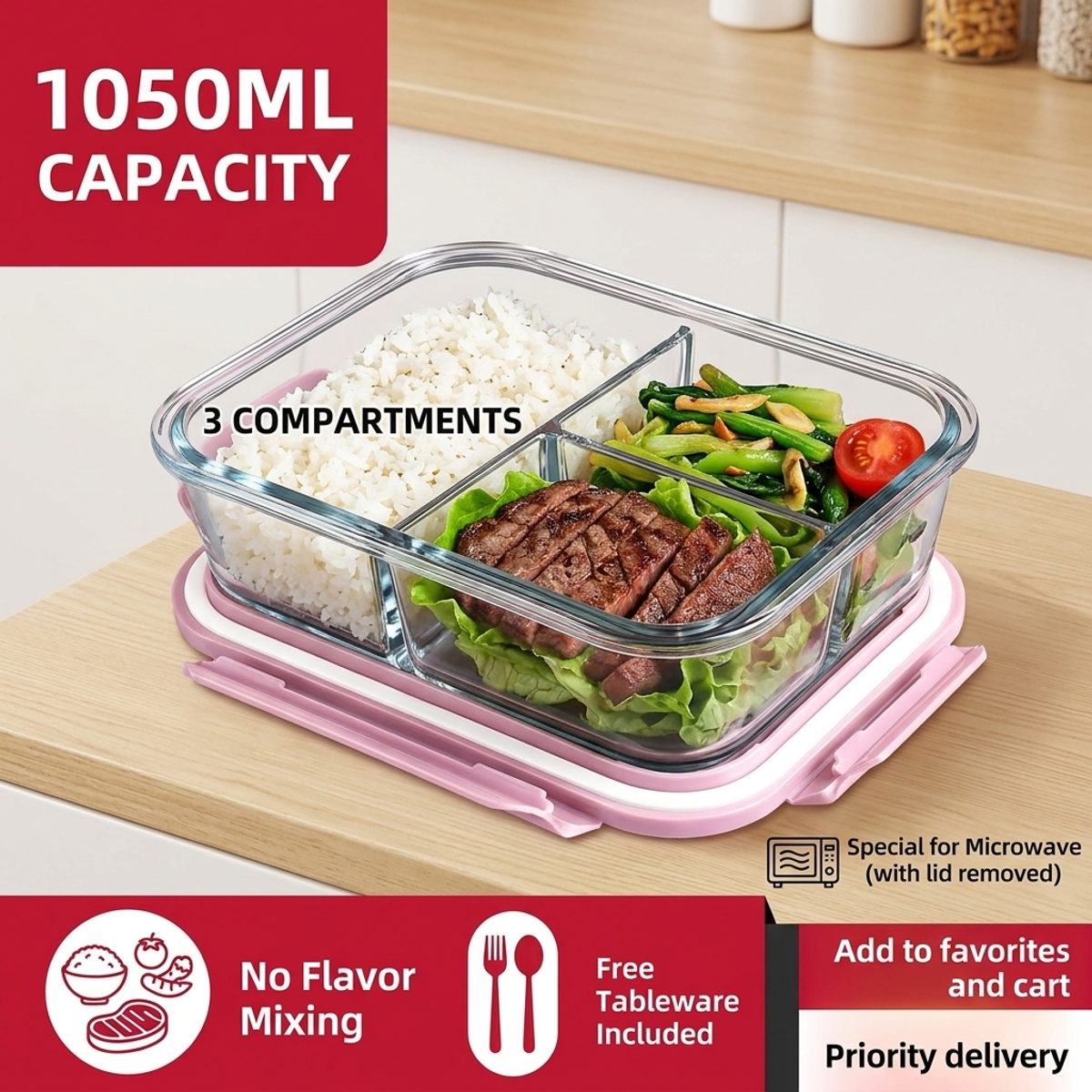 Pink Glass Bento Lunch Box,Com – обзор и цена Meal Prep Lunch