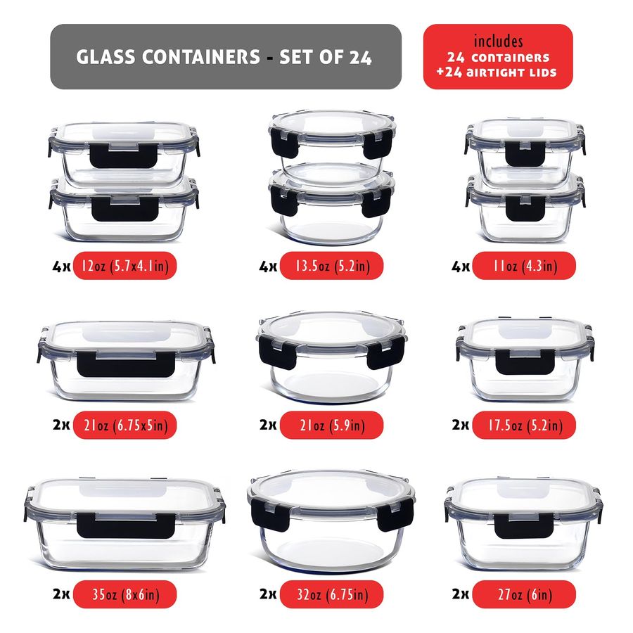 48pc Glass Storage Containers  – обзор и цена Meal Prep Kitchen