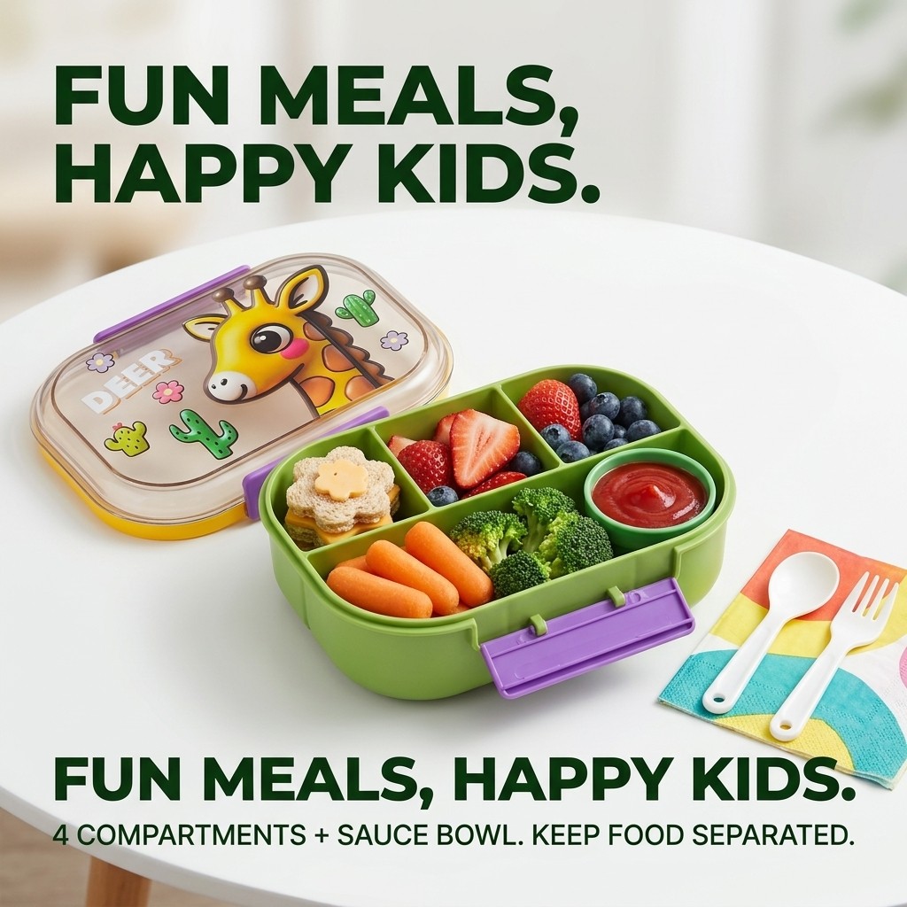 Cute Kids Bento Box 4 Compartm – обзор и цена Meal Prep Lunch